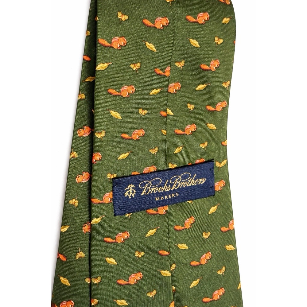 Brooks Brothers Makers Tie Mens 100% Silk Tie Green Beaver